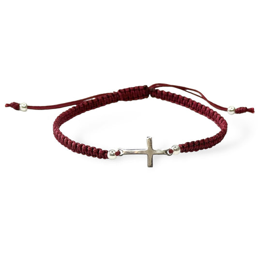 Pulsera de cruz de hilo de plata de ley