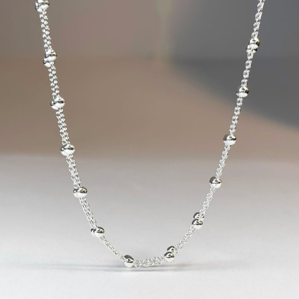 Tobillera de cadena de doble cuenta de plata de ley