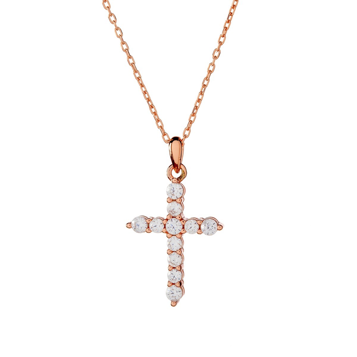 María – Collar de cruz de plata de ley con circonitas cúbicas