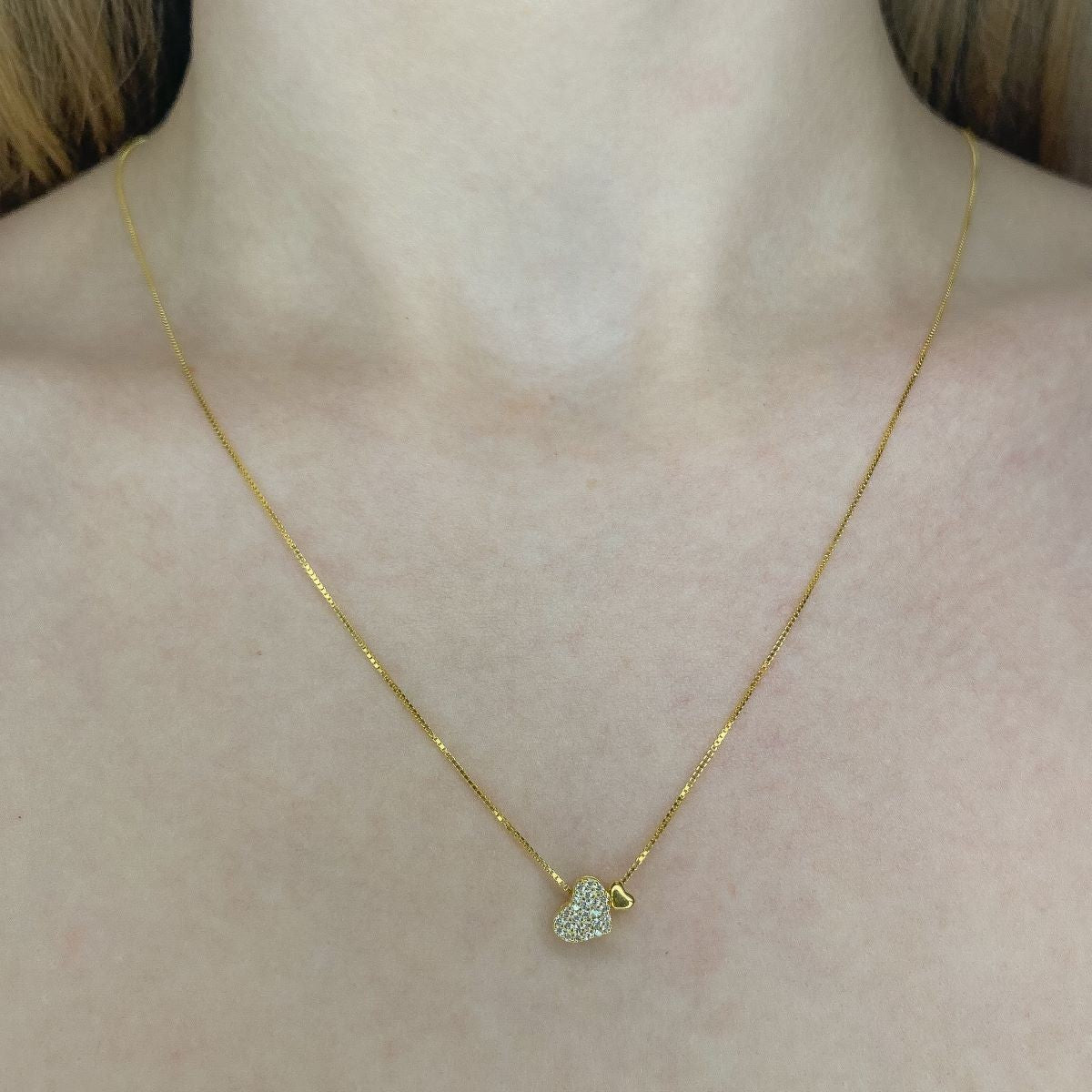 Collar de doble corazón de plata de ley