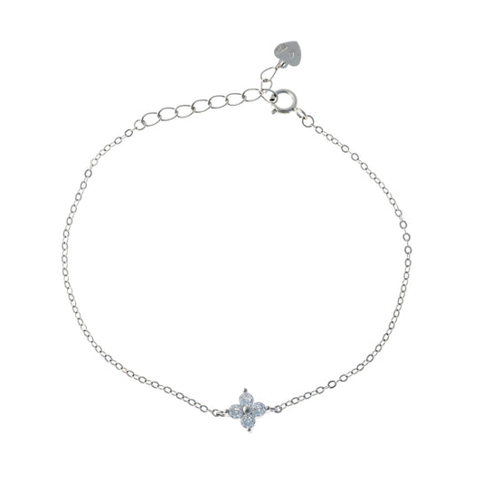 Pulsera de Plata Esterlina con Trébol de Circonia Cúbica