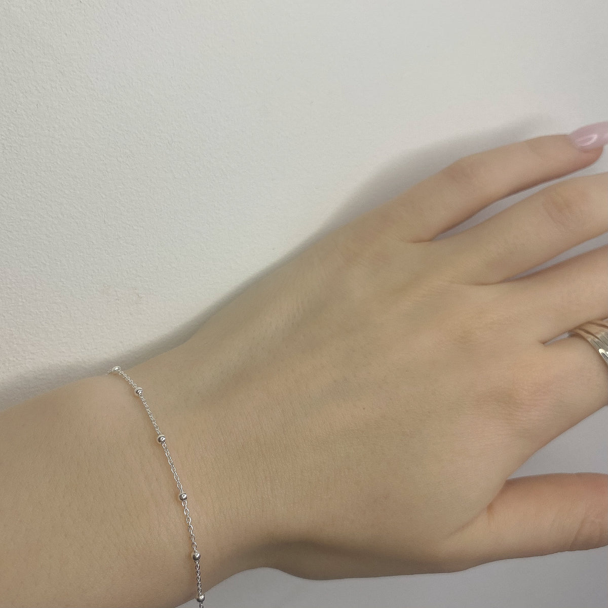 Pulsera de cadena de cuentas de plata de ley