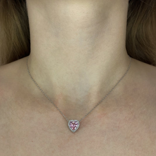 Collar de corazón de plata esterlina con circonitas