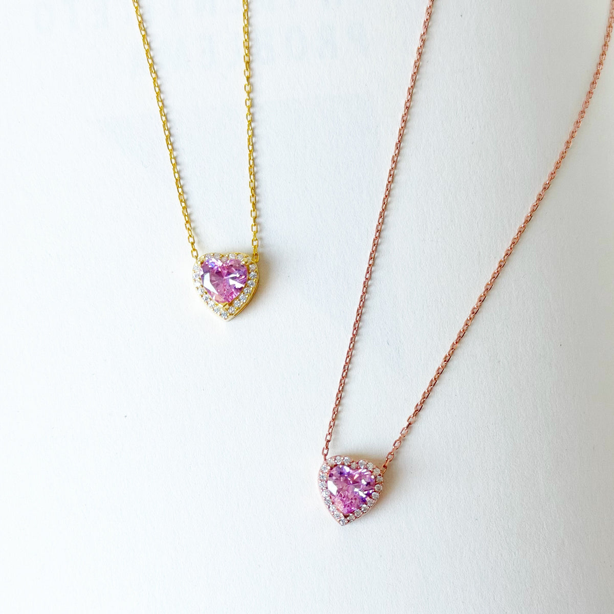 Collar de corazón de plata esterlina con circonitas