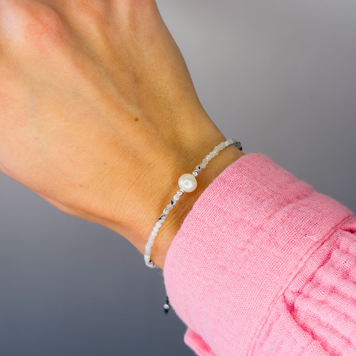 Pulsera de Cuentas de Piedra Lunar y Perlas