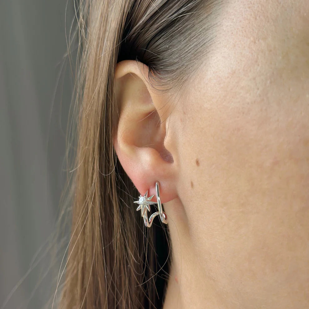 Pendientes de estrella con circonitas cúbicas en plata de ley
