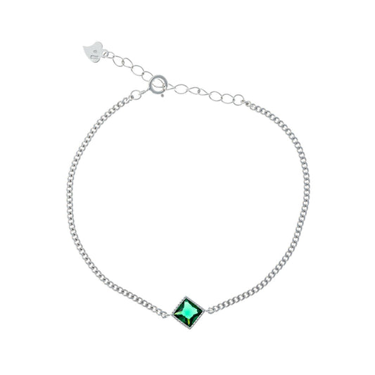 Pulsera de plata de ley con circonita cúbica y esmeralda