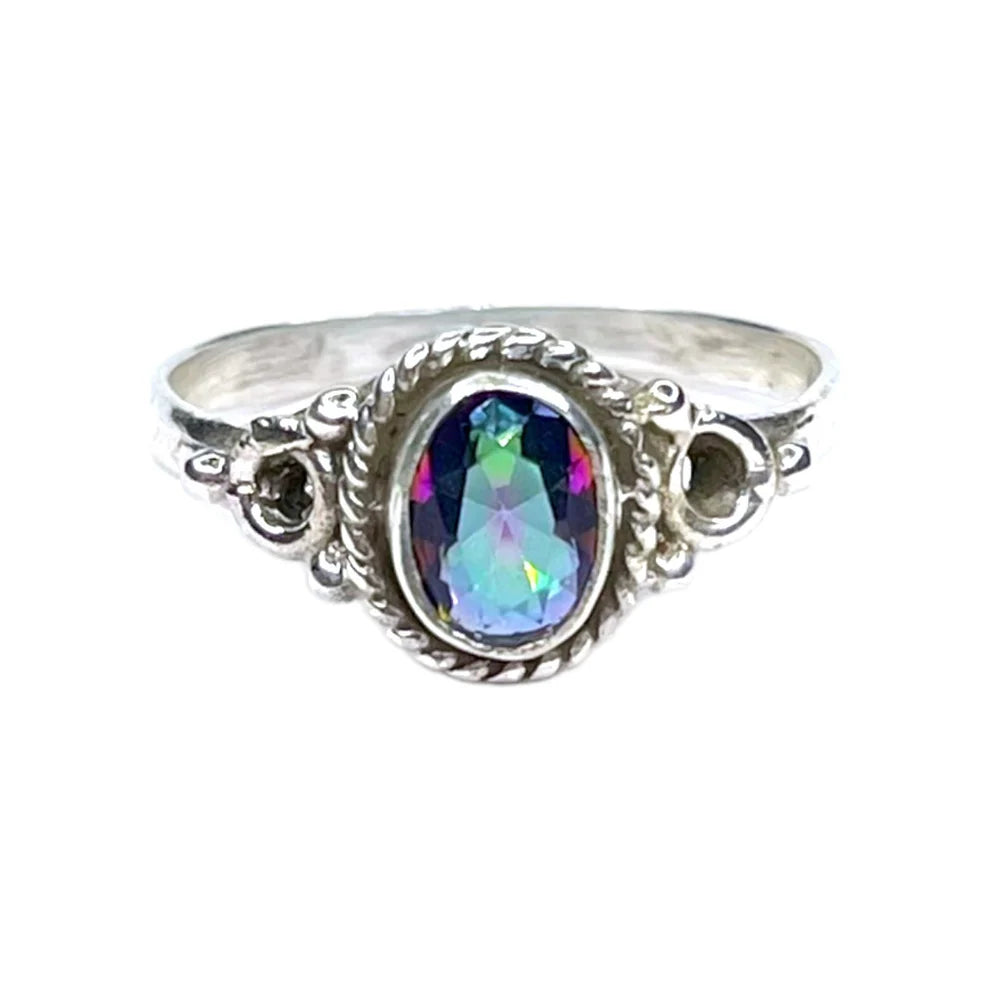 Anillo de topacio místico en plata de ley