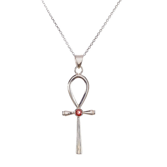 Collar con colgante de cruz de plata de ley y granate