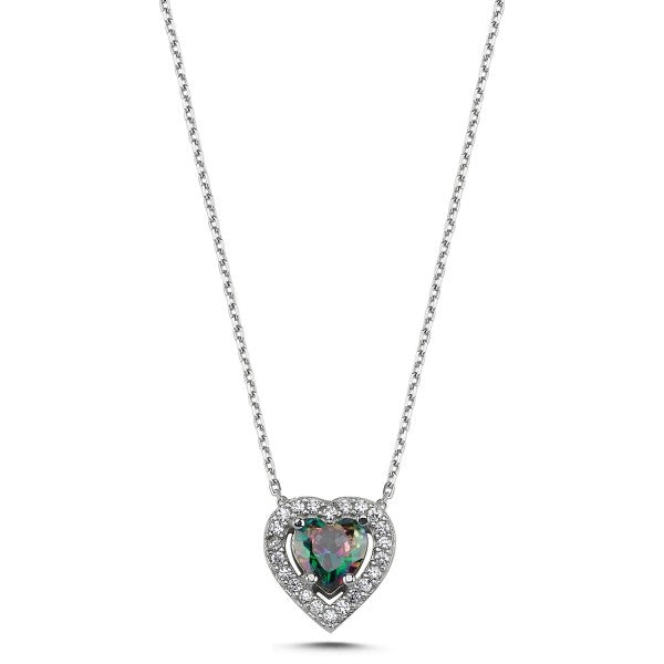 Collar de corazón de topacio místico de plata de ley