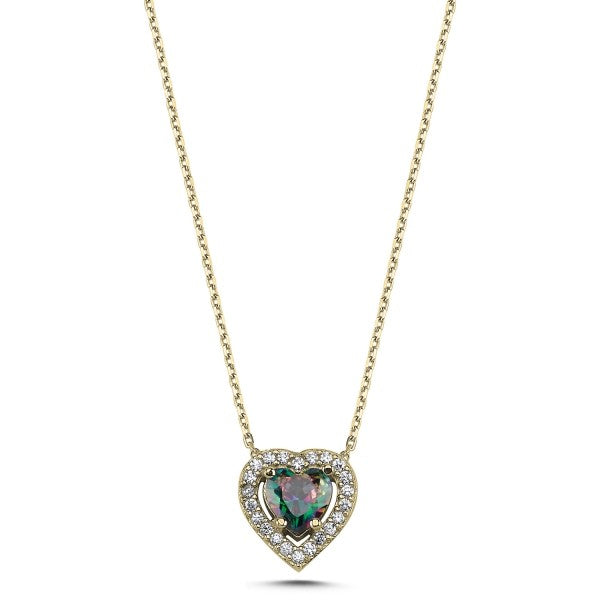Collar de corazón de topacio místico de plata de ley