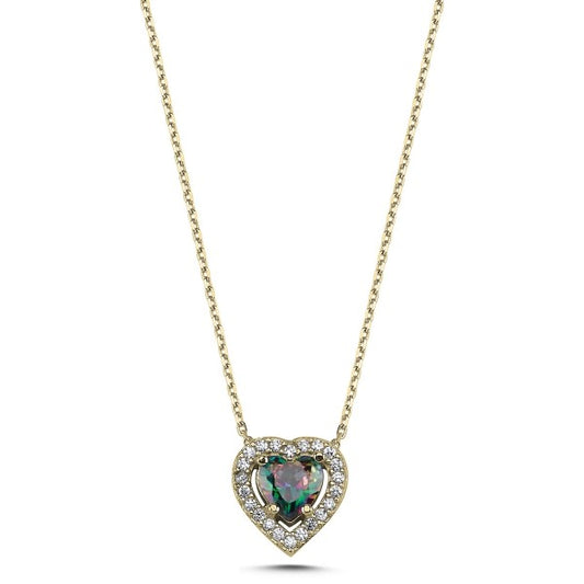 Collar de corazón de topacio místico de plata de ley