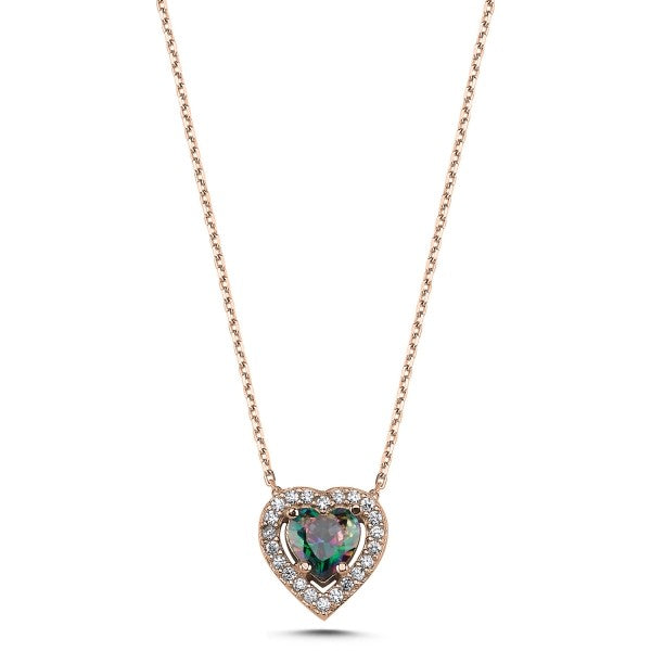 Collar de corazón de topacio místico de plata de ley