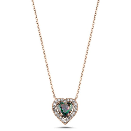Collar de corazón de topacio místico de plata de ley