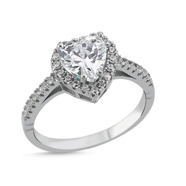 Anillo de Plata de Ley con Corazón de Circonita Cúbica