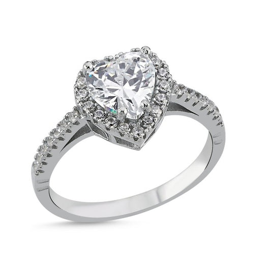 Anillo de Plata de Ley con Corazón de Circonita Cúbica