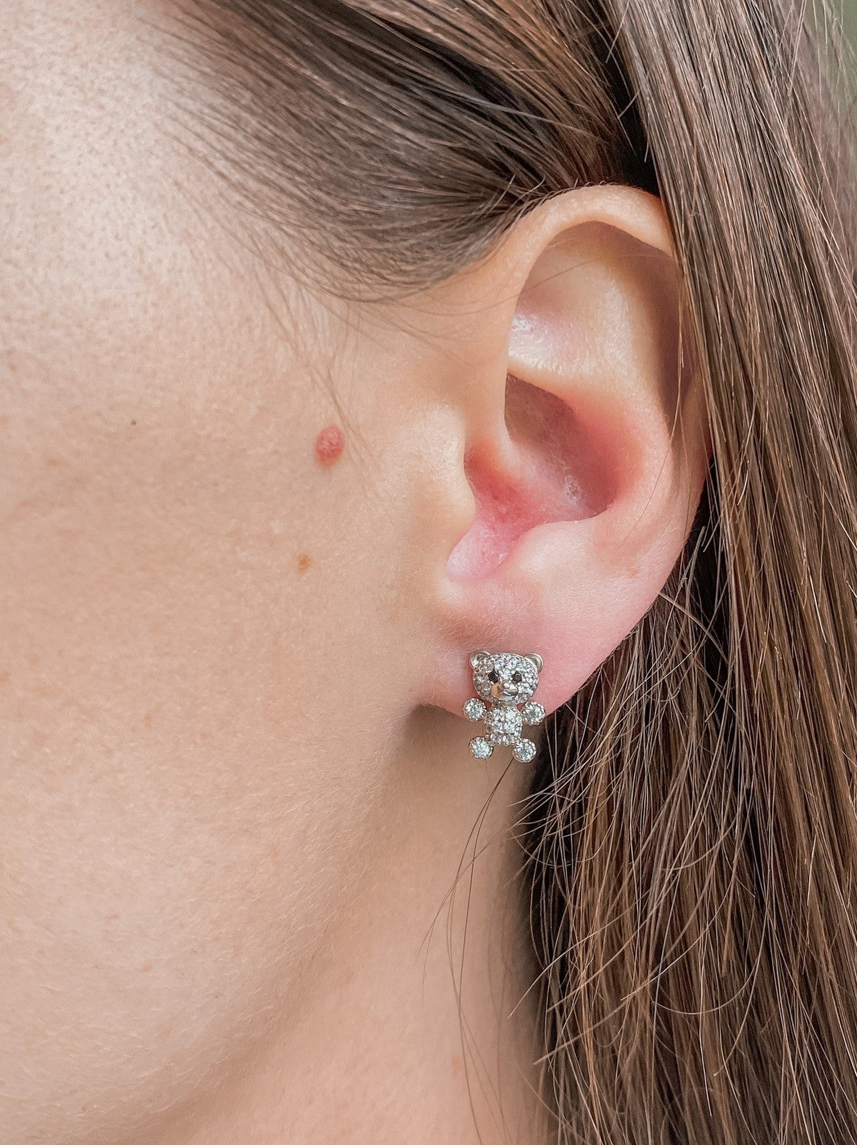 Pendientes de oso de plata de ley