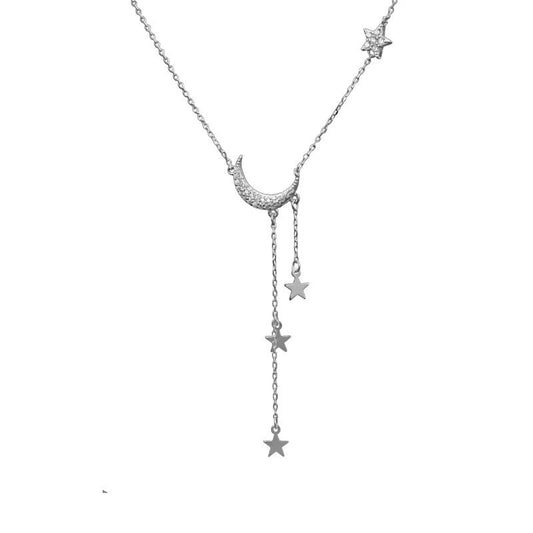 Collar de luna y estrellas de plata de ley