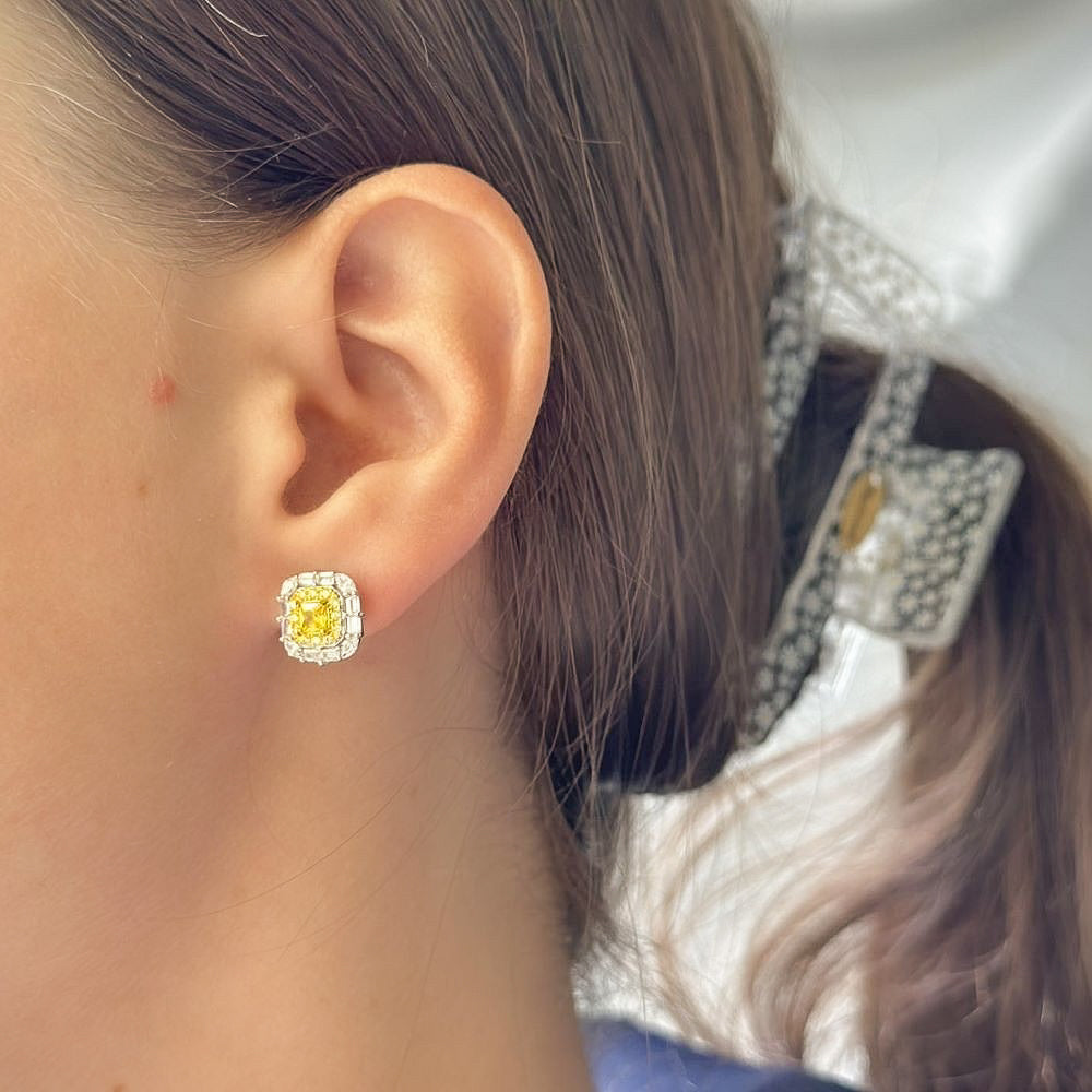 Pendientes de plata de ley con circonitas amarillas y ámbar