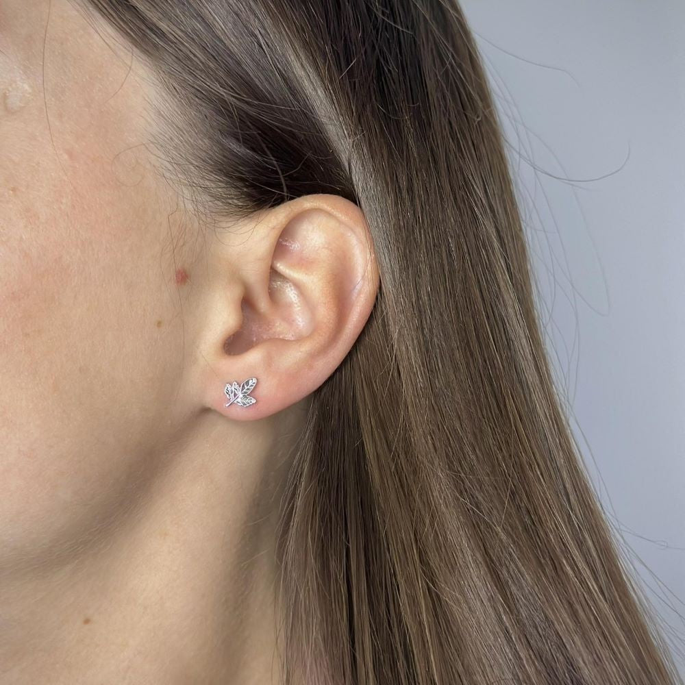 Pendientes de hoja de plata de ley