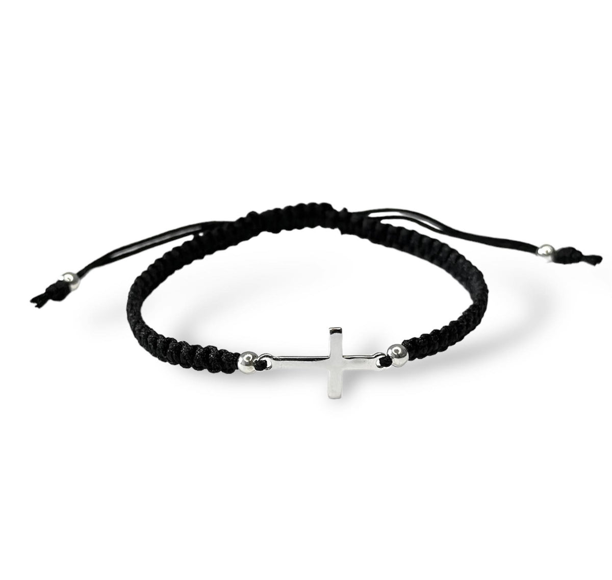 Pulsera de cruz de hilo de plata de ley