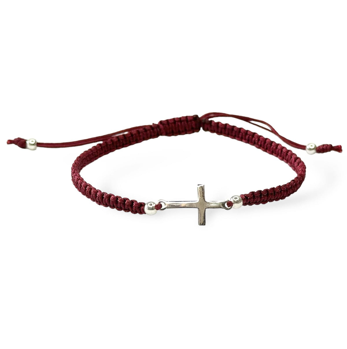 Pulsera de cruz de hilo de plata de ley