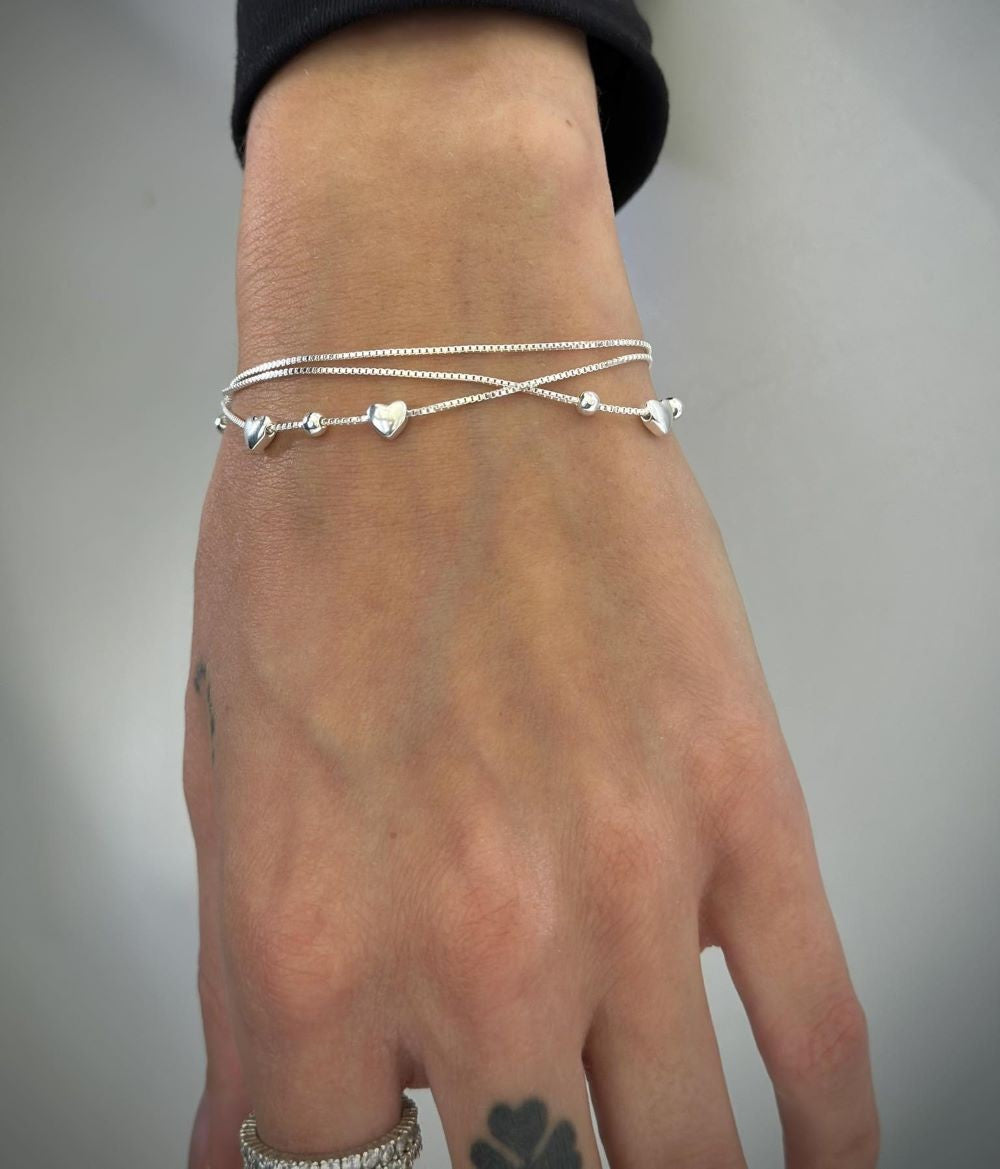 Sterling Silver Triple Heart Chain Bracelet