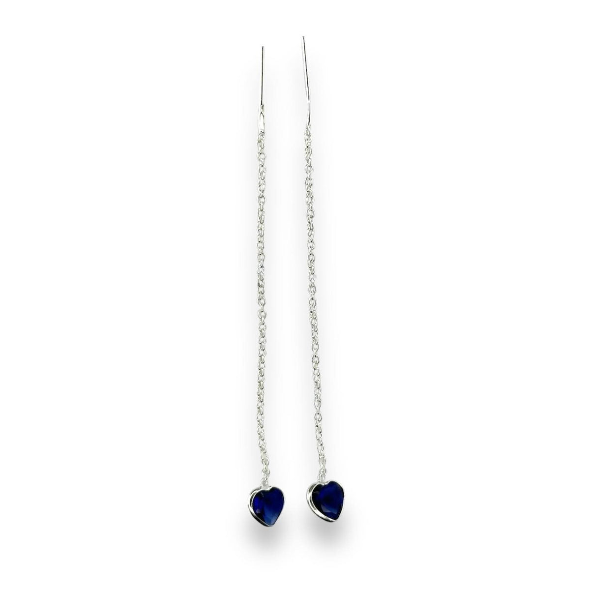 Pendientes de cadena con forma de corazón de plata de ley