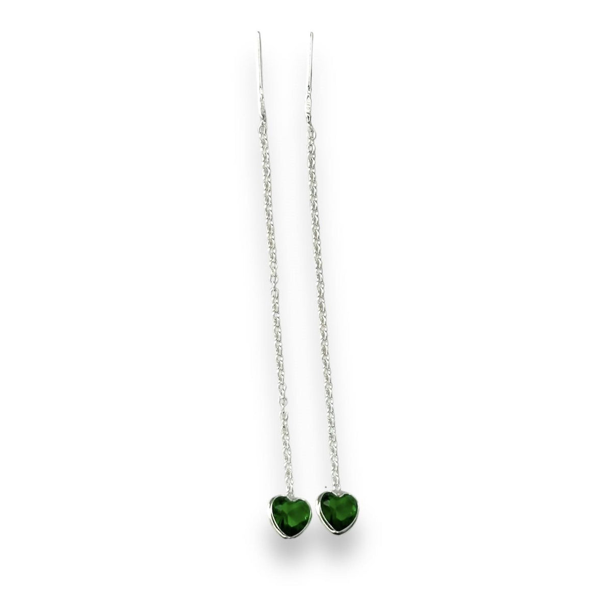 Pendientes de cadena con forma de corazón de plata de ley