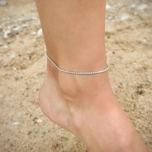 Tobillera de tenis de plata esterlina con circonitas cúbicas