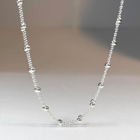 Tobillera de cadena de doble cuenta de plata de ley