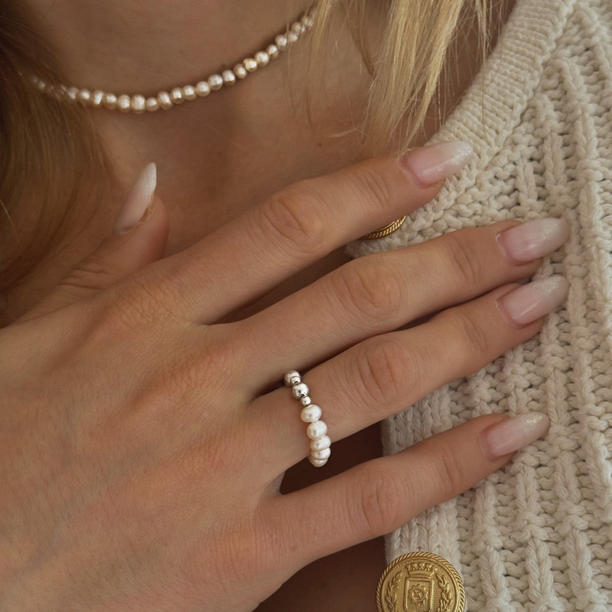 Anillo de perla de plata esterlina