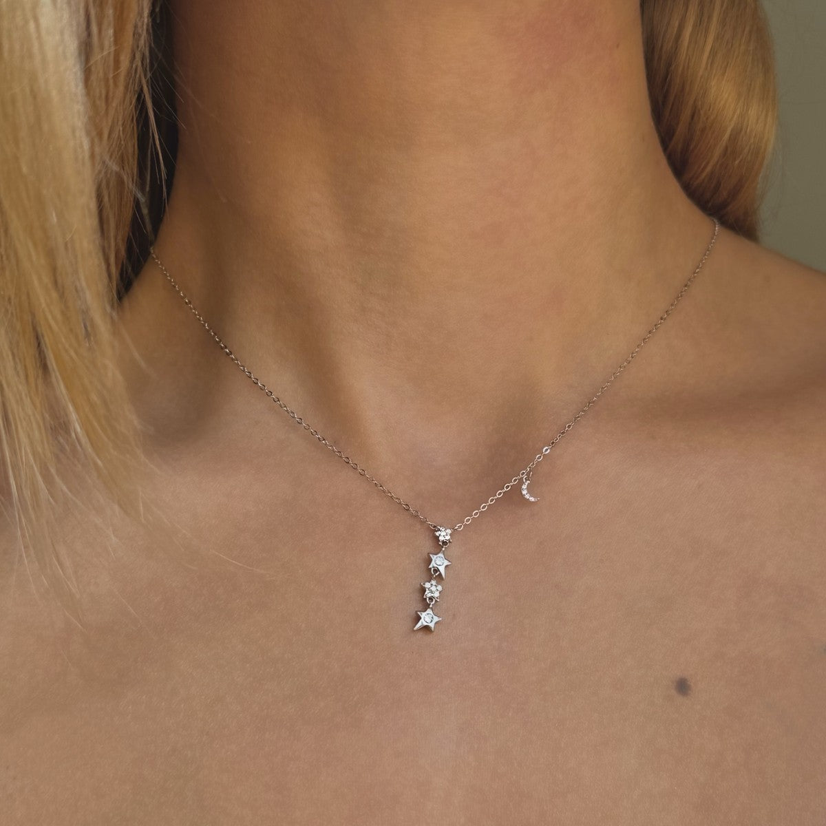 Collar de estrella de circonita cúbica de plata esterlina