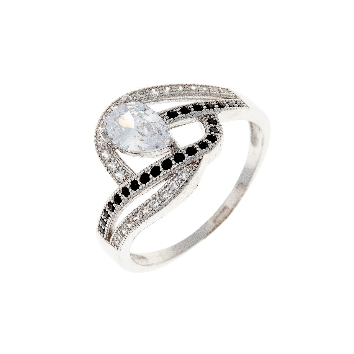 Anillo de Plata de Ley con Circonita Cúbica en Forma de Gota