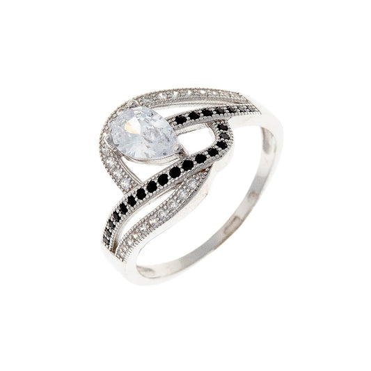 Anillo de Plata de Ley con Circonita Cúbica en Forma de Gota
