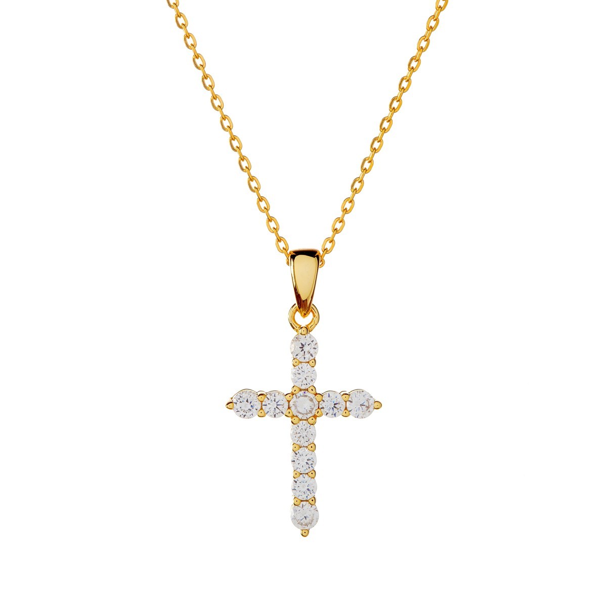 María – Collar de cruz de plata de ley con circonitas cúbicas