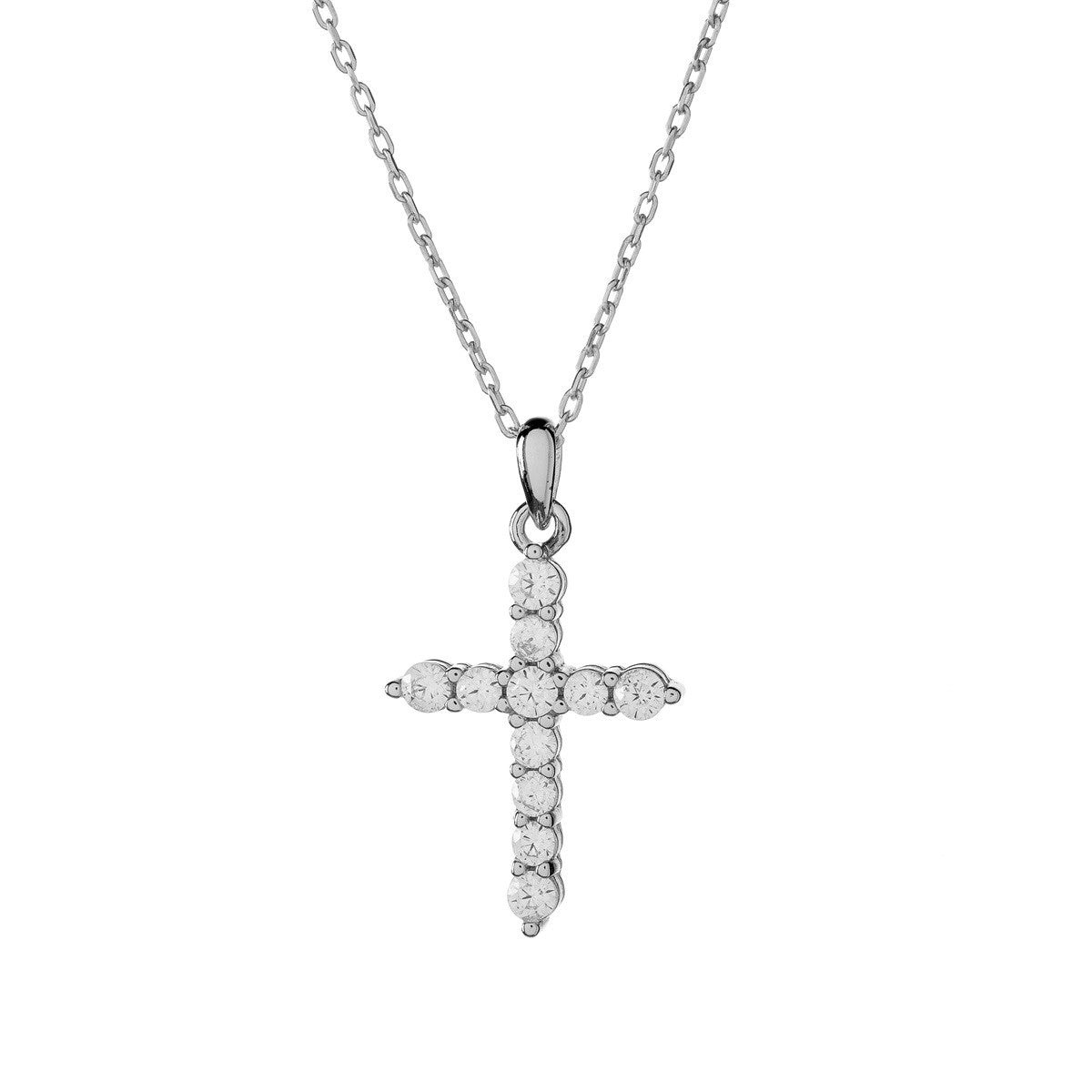 María – Collar de cruz de plata de ley con circonitas cúbicas