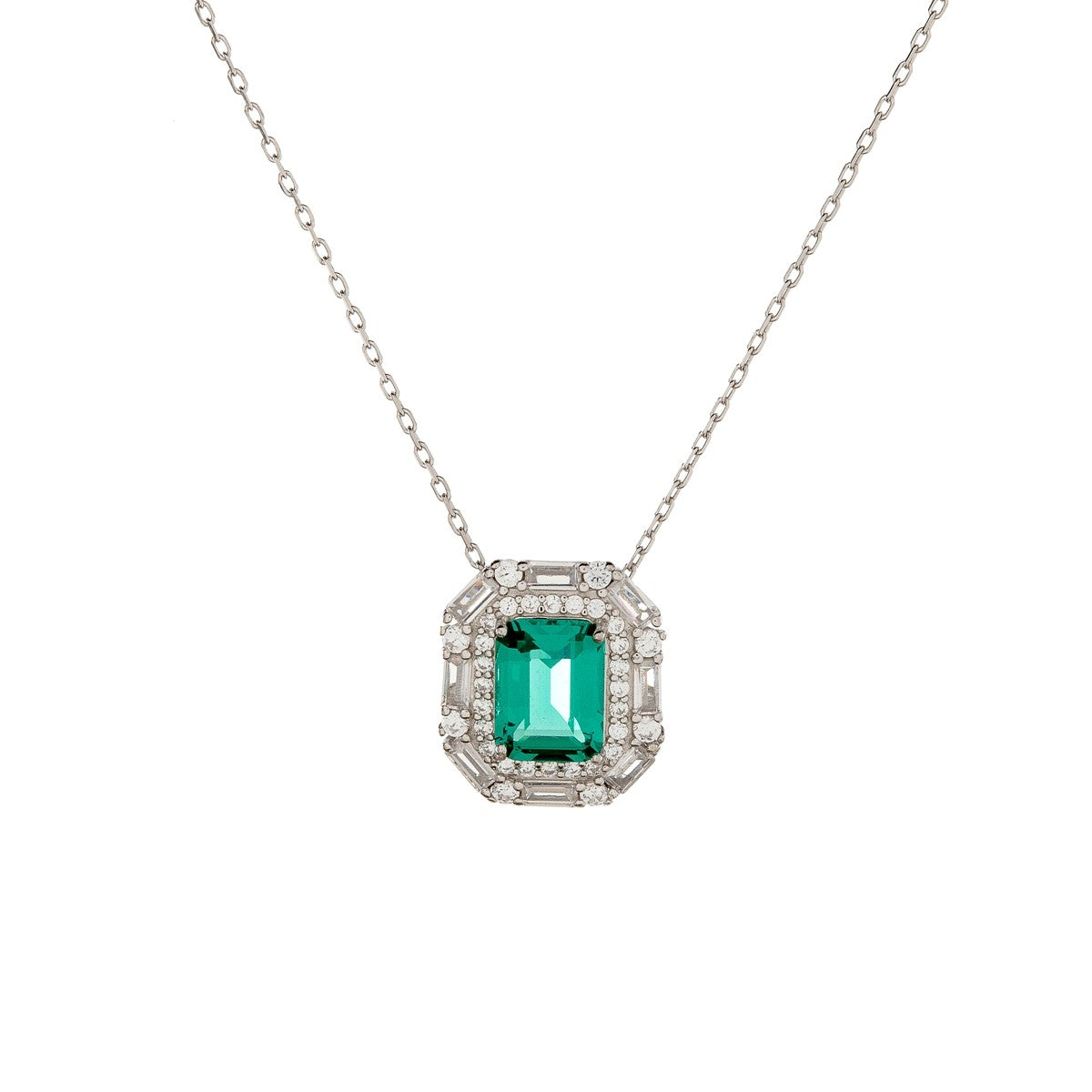 Collar de plata de ley con esmeralda de circonita cúbica