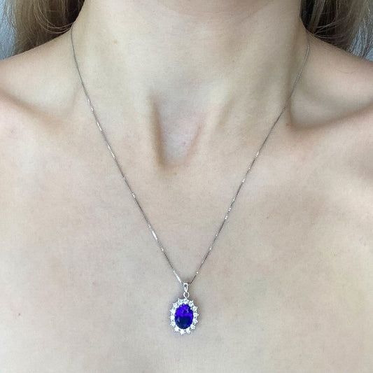 Collar de plata de ley con circonitas cúbicas azul royal