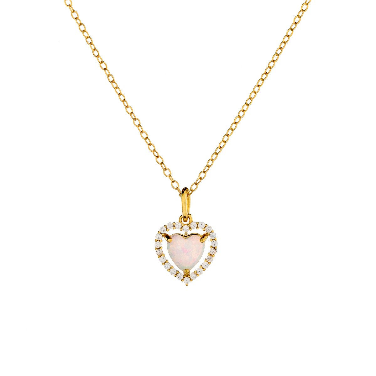 Collar de plata de ley con corazón de ópalo sintético