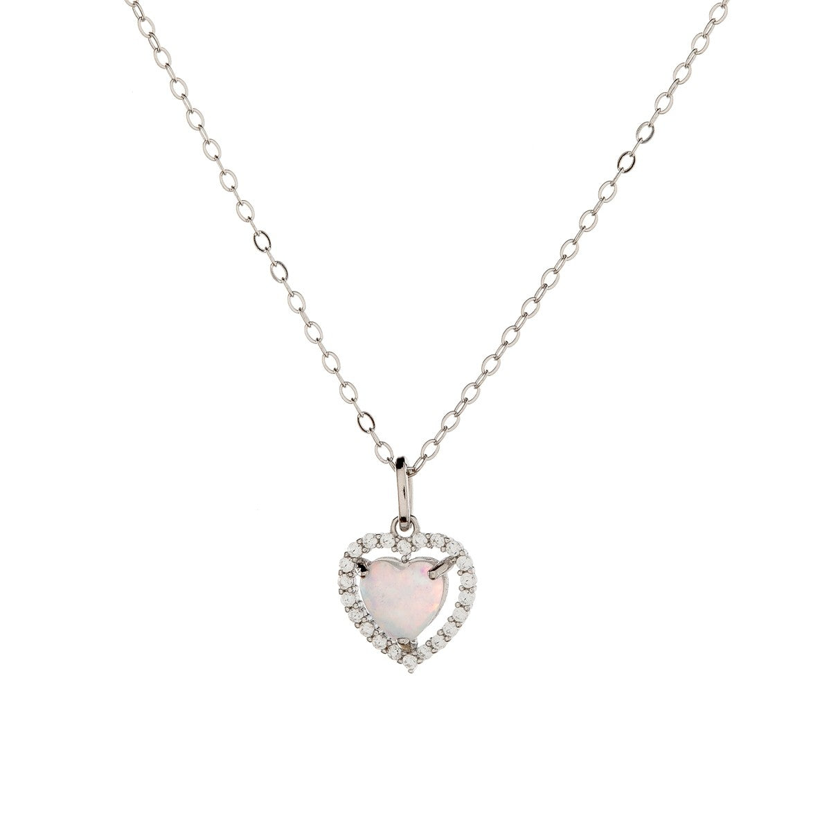 Collar de plata de ley con corazón de ópalo sintético