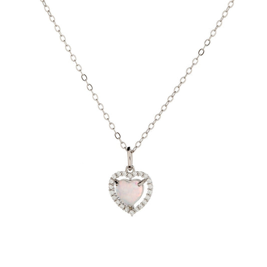 Collar de plata de ley con corazón de ópalo sintético