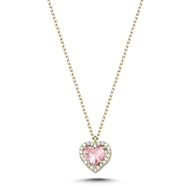 Collar de Corazón de Plata de Ley con Circonitas Rosas