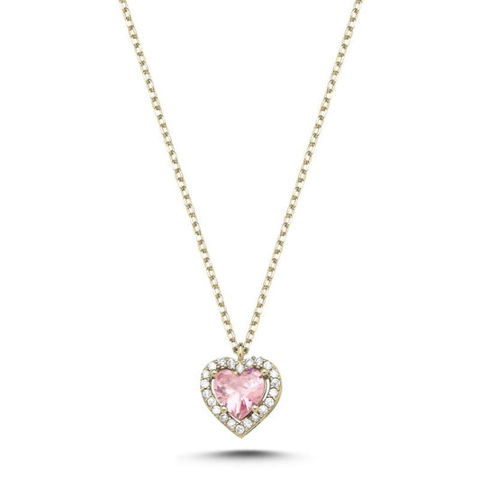 Collar de Corazón de Plata de Ley con Circonitas Rosas