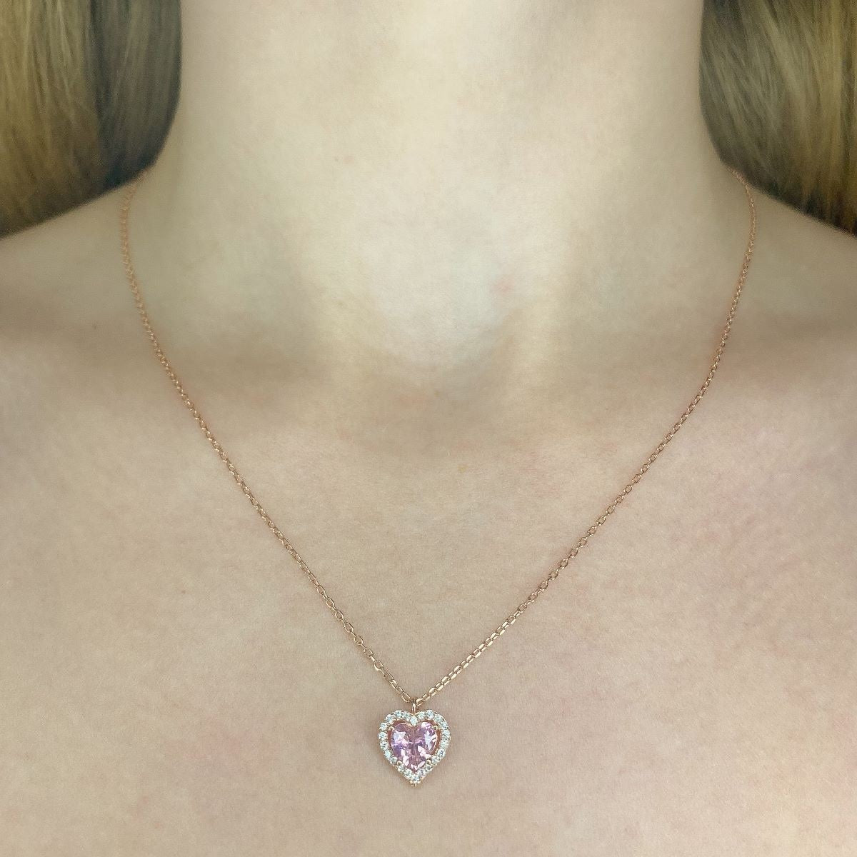Collar de Corazón de Plata de Ley con Circonitas Rosas