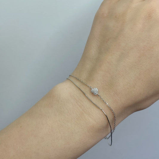Pulsera de plata de ley con doble cadena y corazón