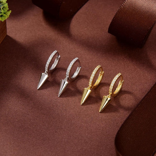 Aros con dije de pincho de plata de ley