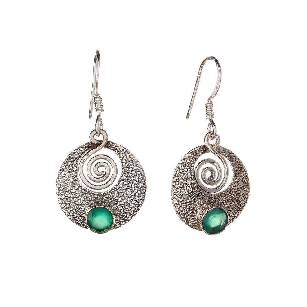 Pendientes de plata de ley con ónix verde