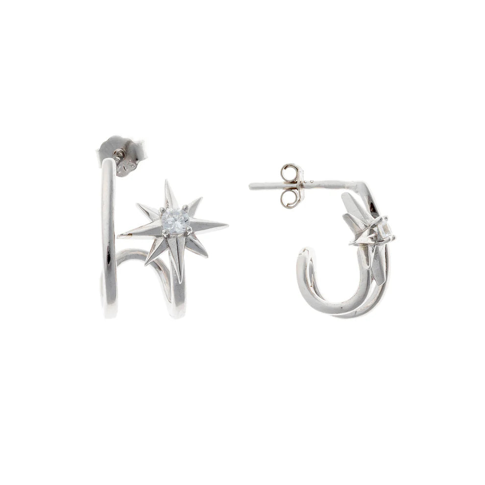 Pendientes de estrella con circonitas cúbicas en plata de ley