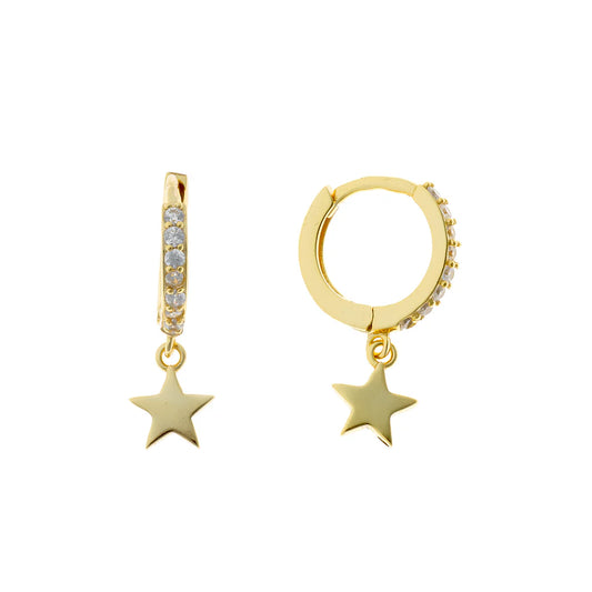 Aros con dije de estrella de circonita cúbica en plata de ley